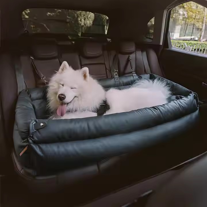 Pet Beds Luxury Dog Beds Faux Leather Dog Car Seat Booster Double Seats Pet Car Seat Bed with Safety