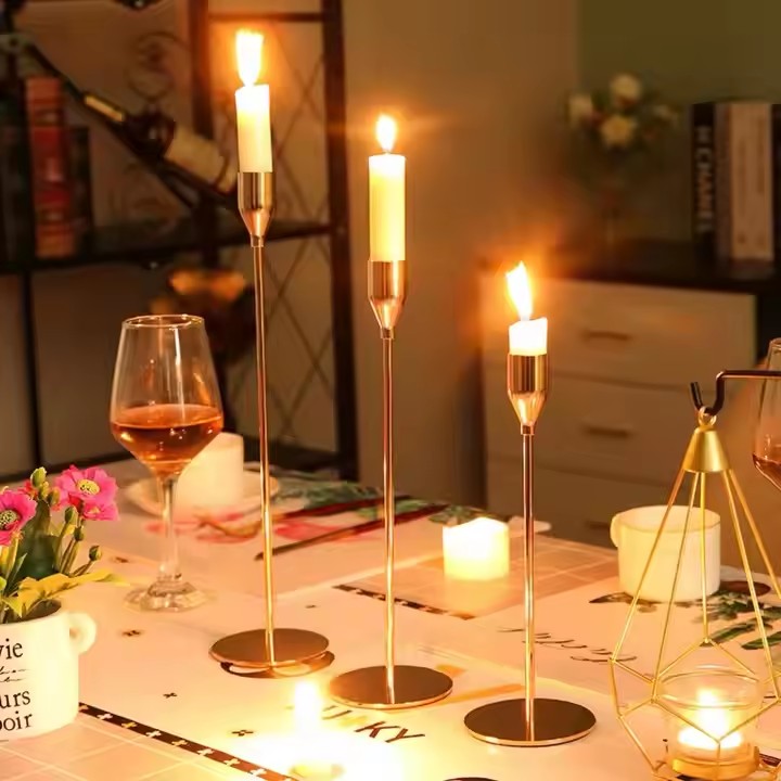Home Decor Aluminum Alloy Candelabra Centerpieces Taper Candlestick Holders Metal Brass Candle Stick