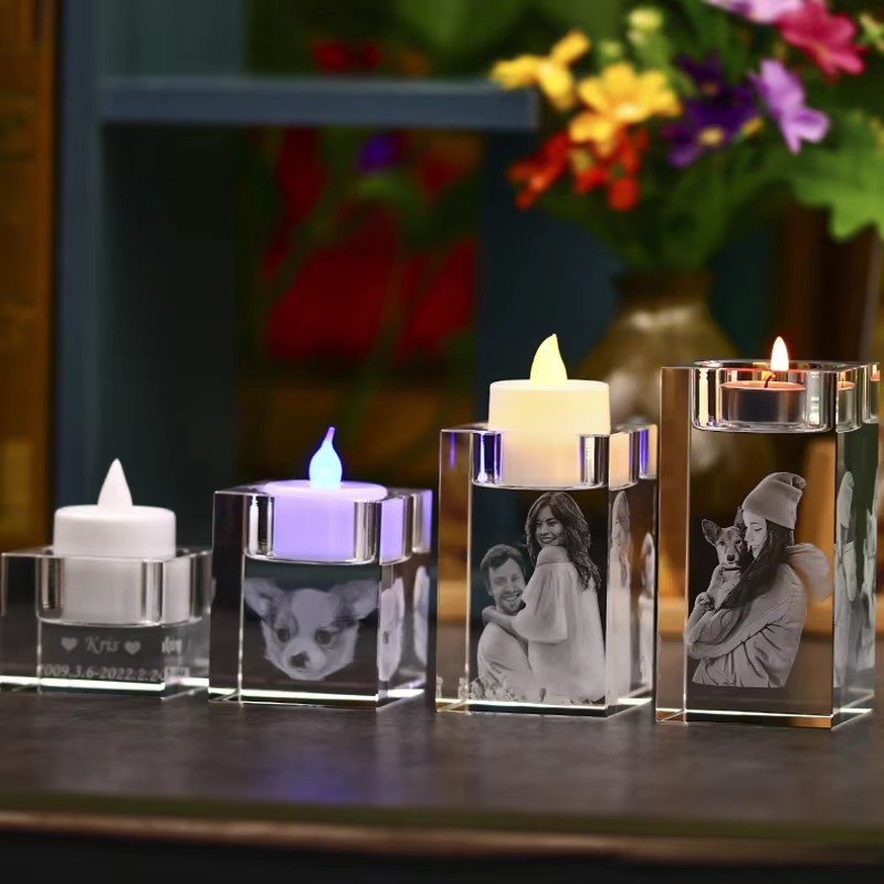 3d Laser Engraved Crystal Photo Square K9 Crystal Candlestick K9 Crystal Candle Holders Stand Home D