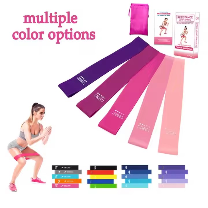 Fitness Resistance Bands Set Custom logo 5 Latex Rubber Elastic Mini Loop Yoga Gym Workout Hip Bands